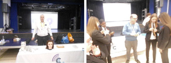 Ed and Nigel talking to students at the CSES stand