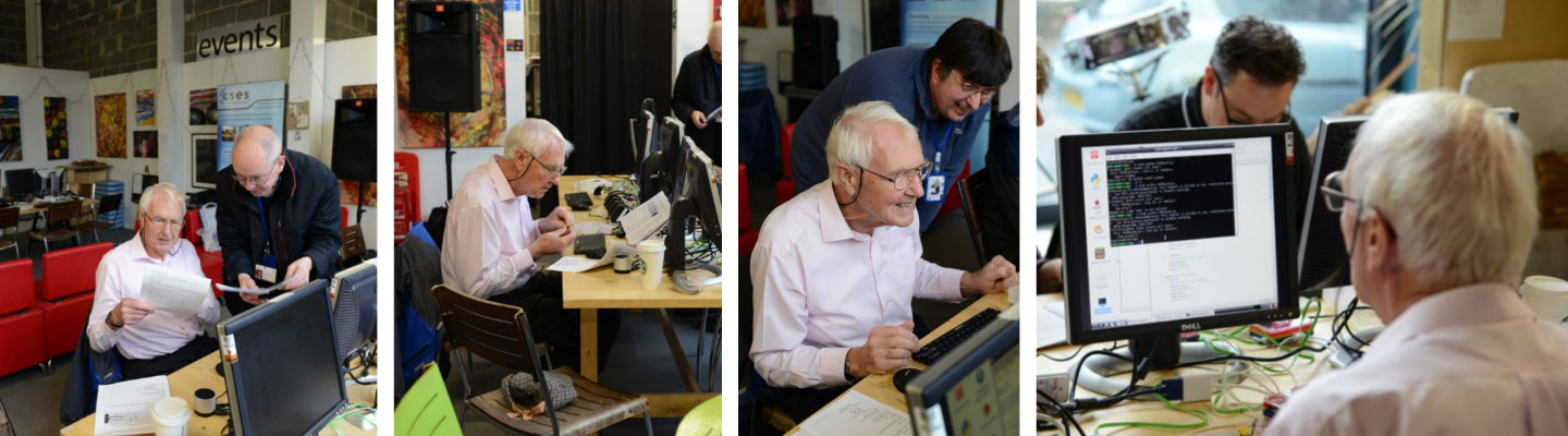 A montage of Peter working with a Raspberry Pi at a family electronics workshop
